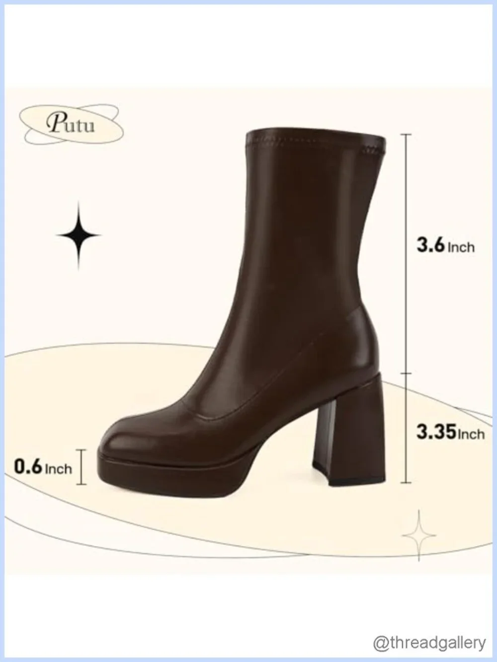 Platform Chunky Heel Boots Square Toe Pull-On Mid-Calf Faux Leather